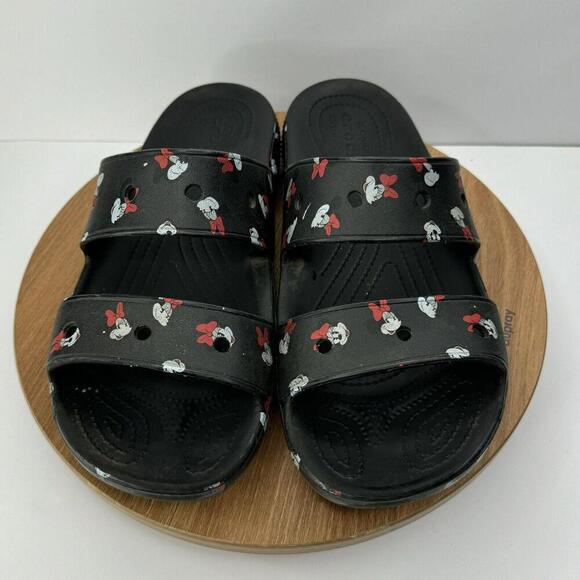 Crocs Disney Womens Minnie Mouse Black Slides Sandals Size 11 Mens 9 - Picture 2 of 6